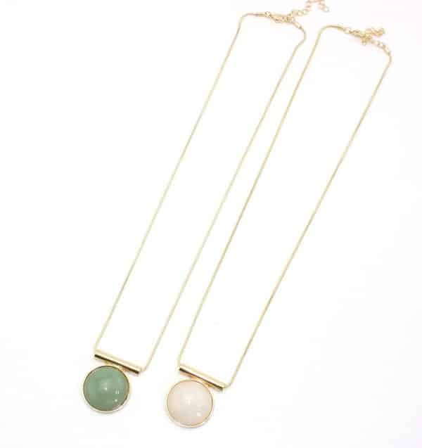European and American style jewelry, snake leather chain, long green stone, white stone round inlaid necklace