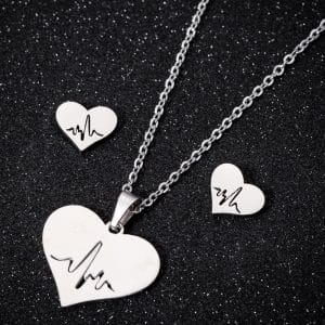 Simple Love Earrings Necklace Set Heart Shaped Necklace ECG Jewelry