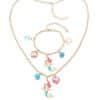 Baby Girls Cute Mermaid Heart Ball Pendants Long Chain Necklace Bracelets Set Fashion Party Jewelry For Child Kids Gift