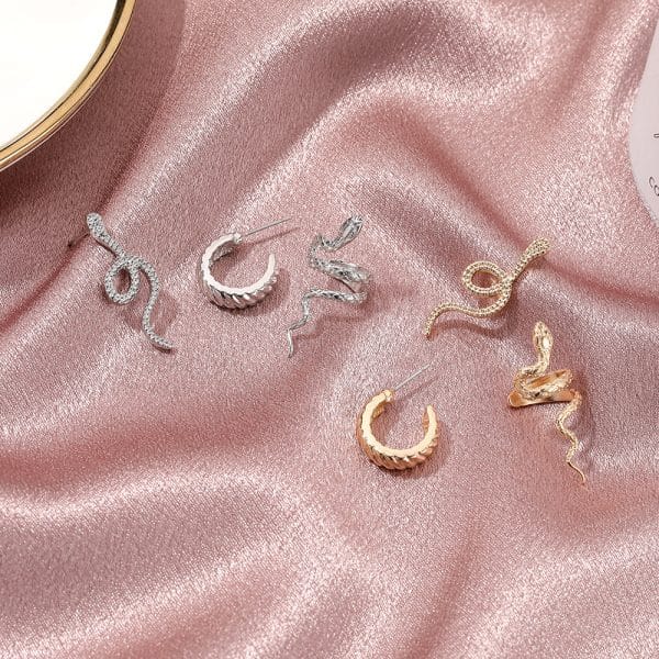 Cross-Border Retro Snake Set Earrings Cold Wind Fashion Three-Piece Earrings Net Red Ins Wind Snake Ear Clip