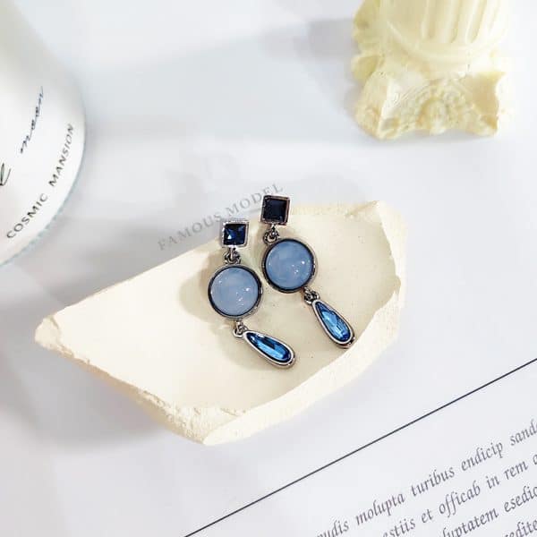 Blue Water Drop Temperament Opal Geometric Earrings