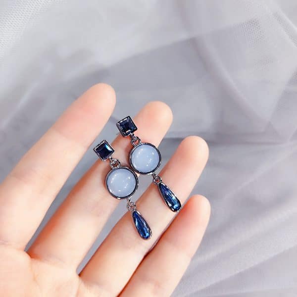 Blue Water Drop Temperament Opal Geometric Earrings