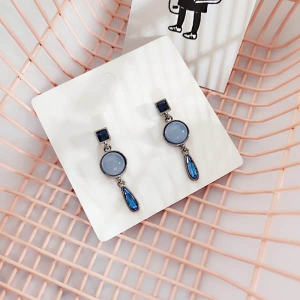 Blue Water Drop Temperament Opal Geometric Earrings