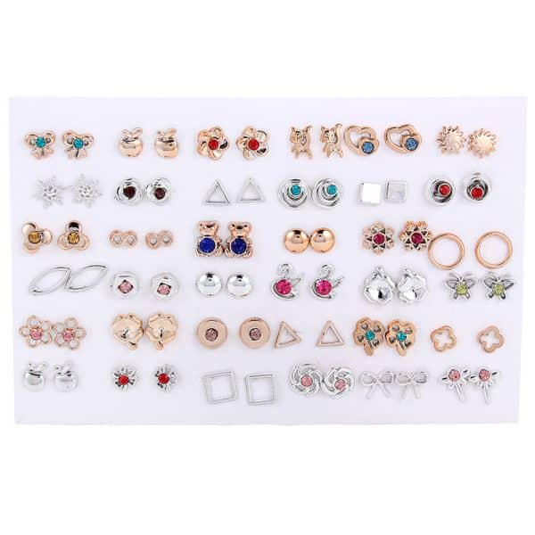 Cross-Border Hot-Selling Fashion Korean Plastic Stud Earrings Set Golden Silver Geometric Pattern Bow Stud Earrings
