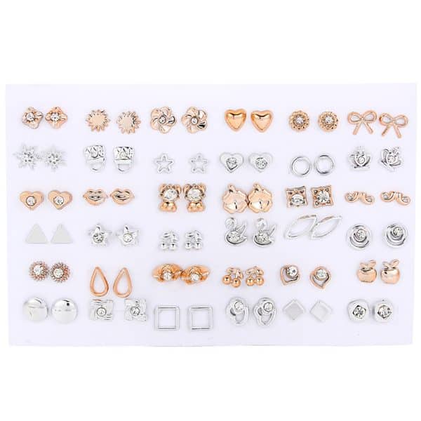 Cross-Border Hot-Selling Fashion Korean Plastic Stud Earrings Set Golden Silver Geometric Pattern Bow Stud Earrings