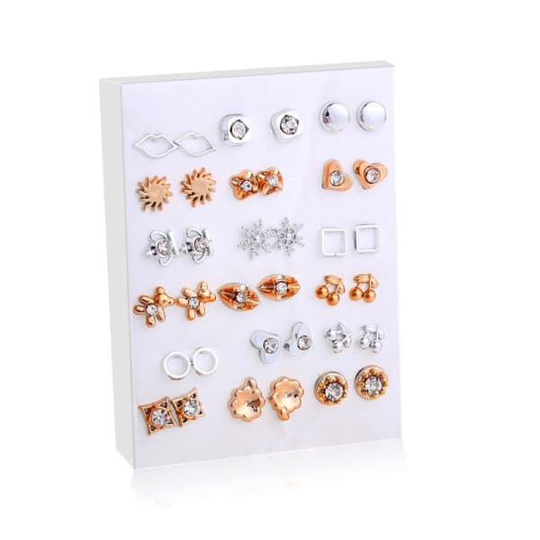 Cross-Border Hot-Selling Fashion Korean Plastic Stud Earrings Set Golden Silver Geometric Pattern Bow Stud Earrings