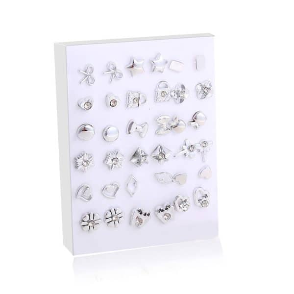 Cross-Border Hot-Selling Fashion Korean Plastic Stud Earrings Set Golden Silver Geometric Pattern Bow Stud Earrings