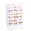 Cross-Border Hot-Selling Fashion Korean Plastic Stud Earrings Set Golden Silver Geometric Pattern Bow Stud Earrings
