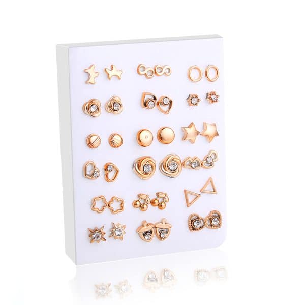 Cross-Border Hot-Selling Fashion Korean Plastic Stud Earrings Set Golden Silver Geometric Pattern Bow Stud Earrings