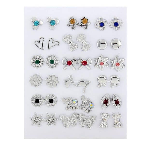 Cross-Border Hot-Selling Fashion Korean Plastic Stud Earrings Set Golden Silver Geometric Pattern Bow Stud Earrings