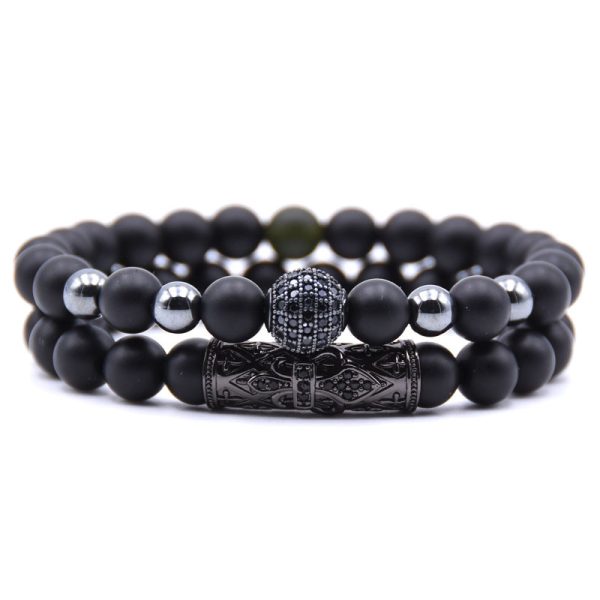 Amazon Source 8mm Black Frosted Stone Micro-Inlaid Zircon Bracelet Natural Stone Stone Set Elastic Bracelet