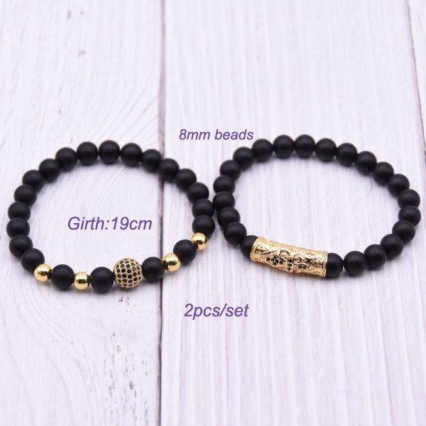 Amazon Source 8mm Black Frosted Stone Micro-Inlaid Zircon Bracelet Natural Stone Stone Set Elastic Bracelet