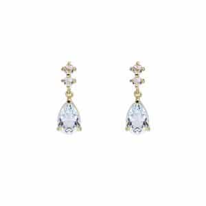Gold Aquamarine Drop-Shaped Stud Earrings