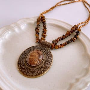 Irregular Tiger Eye Stone Oval Pendant Necklace With Retro And Antique Style