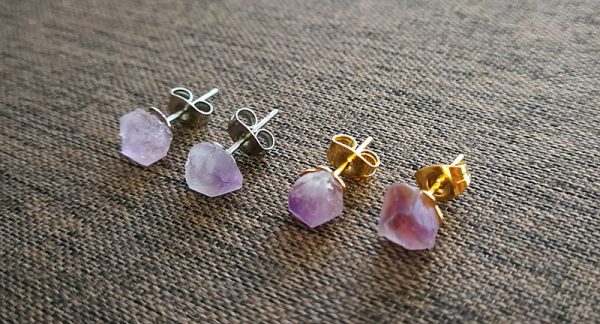 Amethyst Crushed Stone Stud Earrings
