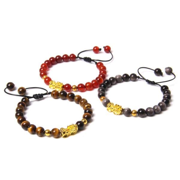 Cross-Border Hot Sale Yellow Tiger Eye Stone Brave Hand-Woven Bracelet Tiger Clear Stone Red Agate Stone Bracelet Foreign Trade Jewelry