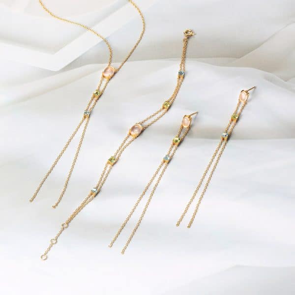 925 Pure Silver Natural Powdery Olivine Topaz Fringed Set Jewelry