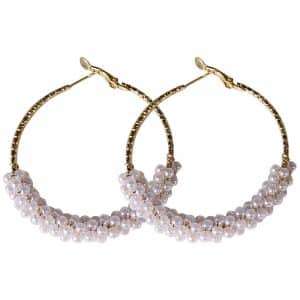Simple And Versatile Retro Fashion Metal Circle Pearl Winding Geometric Hoop Earrings