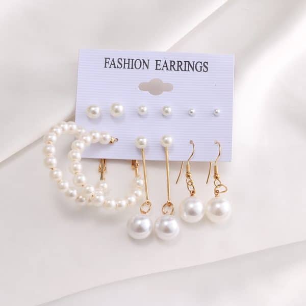 Inlaid Pearl Ladies Earrings French Vintage Gold Earring Set
