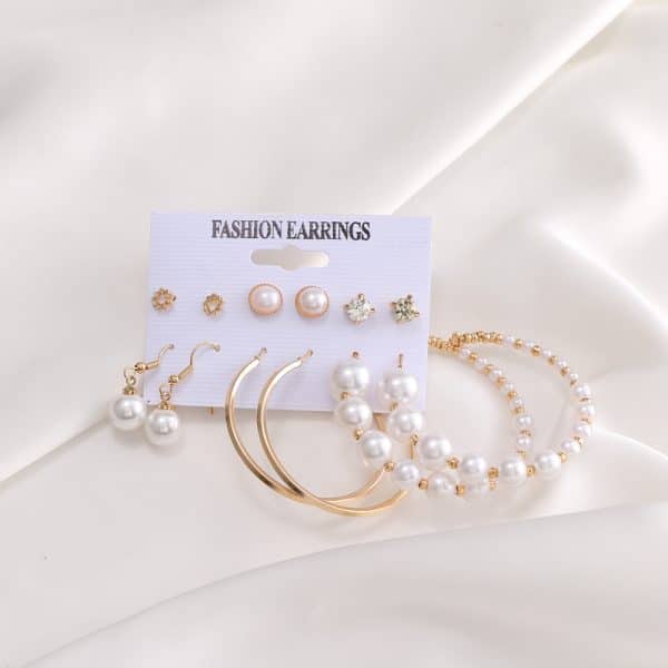 Inlaid Pearl Ladies Earrings French Vintage Gold Earring Set