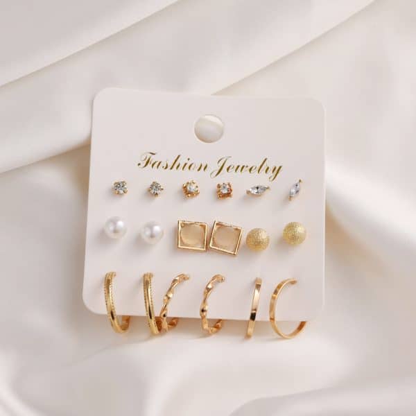 Inlaid Pearl Ladies Earrings French Vintage Gold Earring Set