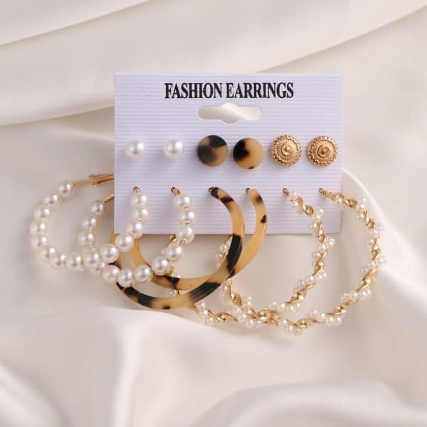 Inlaid Pearl Ladies Earrings French Vintage Gold Earring Set
