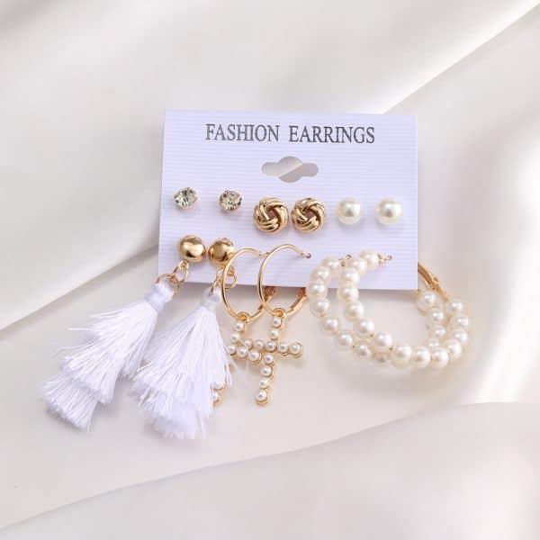 Inlaid Pearl Ladies Earrings French Vintage Gold Earring Set