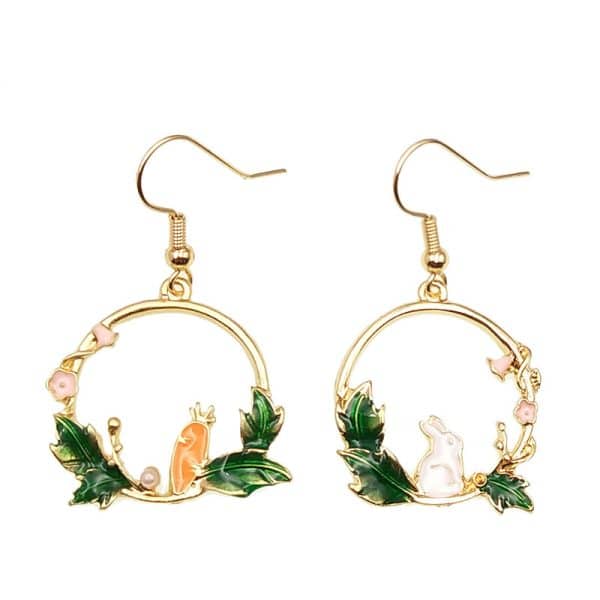 Cute Oil Drop Bunny Carrot Earrings
