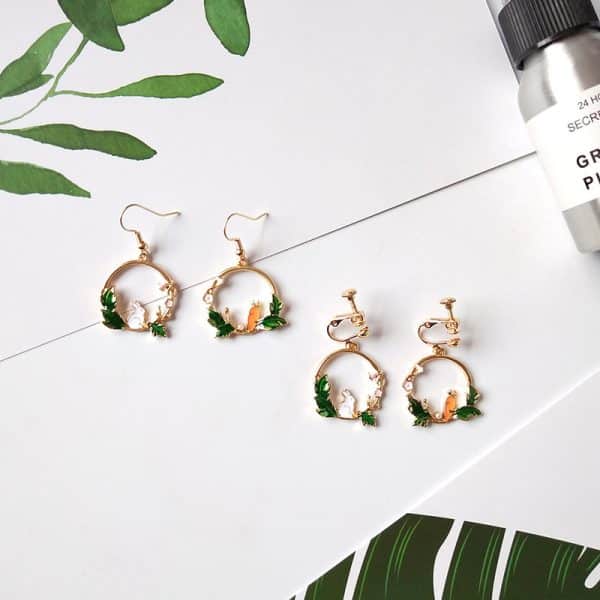 Cute Oil Drop Bunny Carrot Earrings