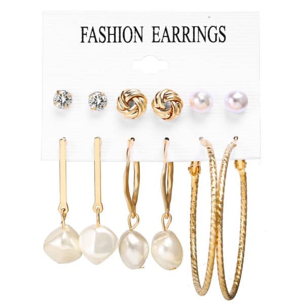 Acrylic Artificial Pearl Circle Tassel Earring Set 6 Pieces Cross Border Earrings