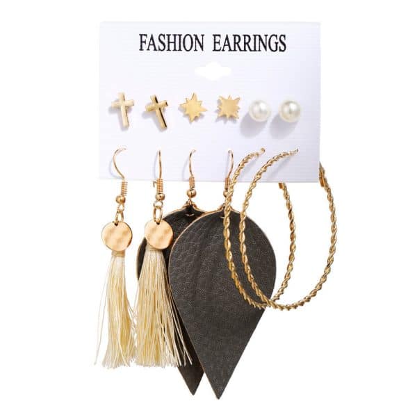 Acrylic Artificial Pearl Circle Tassel Earring Set 6 Pieces Cross Border Earrings
