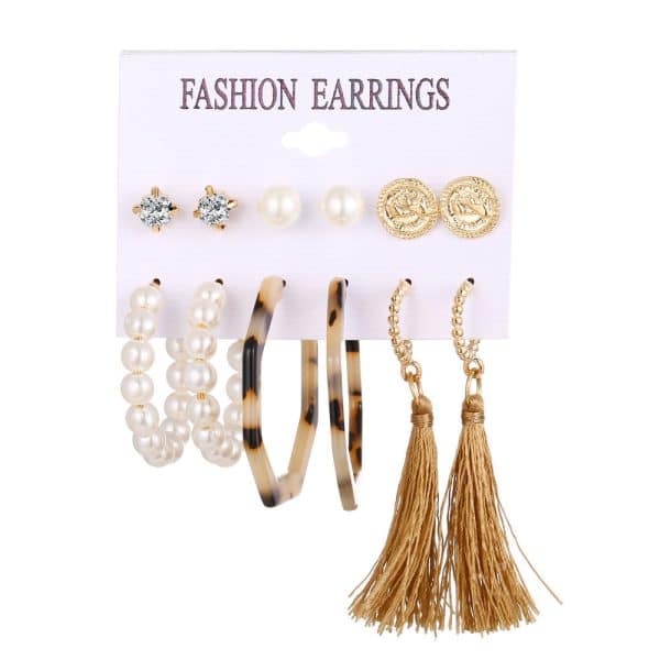 Acrylic Artificial Pearl Circle Tassel Earring Set 6 Pieces Cross Border Earrings