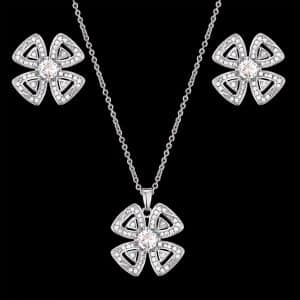 Four-leaf Flower Micro-inlaid Zirconium Earrings Set Female Jewelry Earrings Pendant