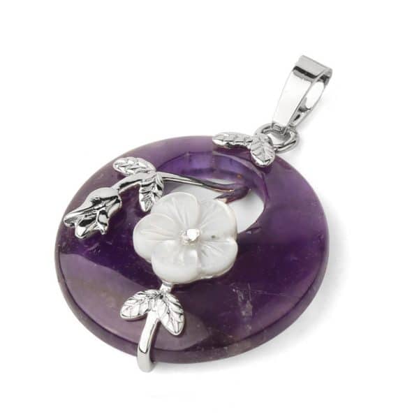 Lucky Buckle Inlaid Flower Nostalgic Stone Pendant Semi-precious Stone Jewelry Amethyst Pendant