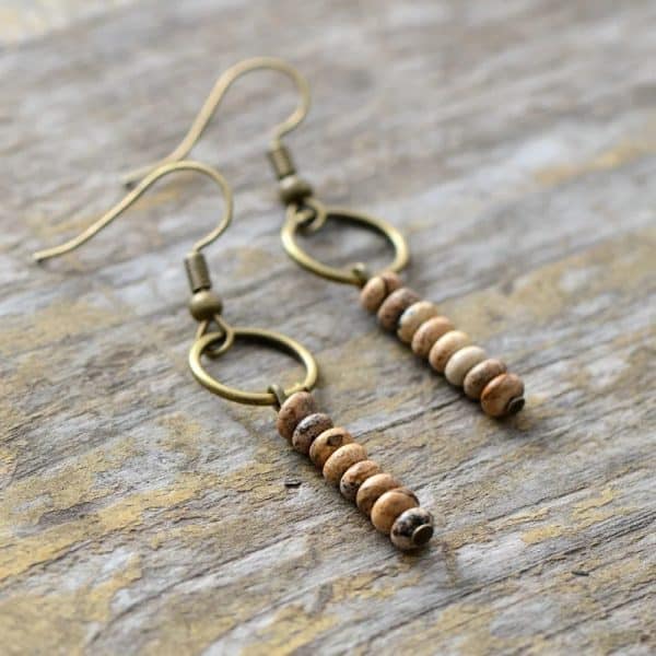Ladies Tianshou Mountain Stone Picture Stone Bead Earrings