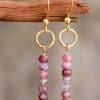 Ladies Tianshou Mountain Stone Picture Stone Bead Earrings