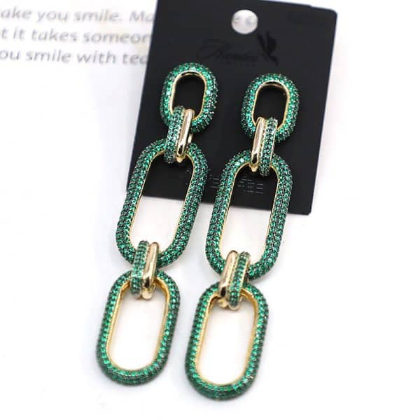 Micro-set Zirconium Diamond Gold Three-ring Chain Earring