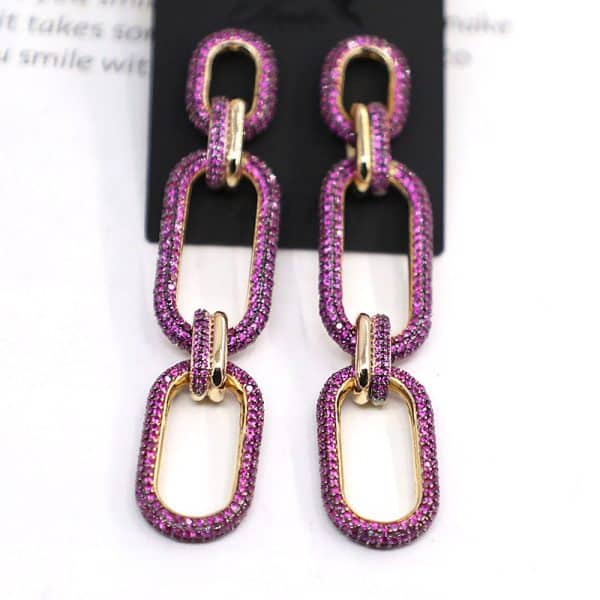 Micro-set Zirconium Diamond Gold Three-ring Chain Earring