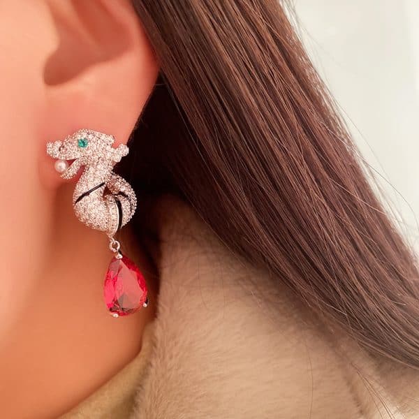 Black And White Striped Faucet Drop Pearl Earrings