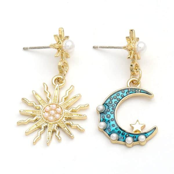 Alloy drop oil inlaid asymmetric earrings