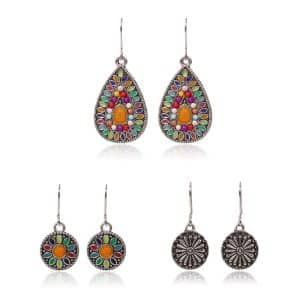 Alloy drop oil inlaid rice bead earrings