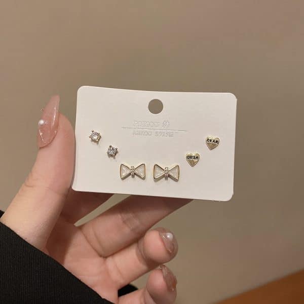 Women's Fashion Simple Silver Pin Earrings Set