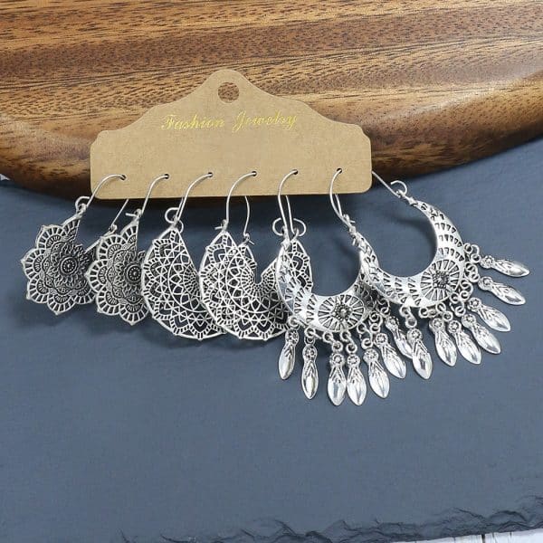 6-piece Set Tassel Bohemian Ethnic Style Hollow Stud Earrings