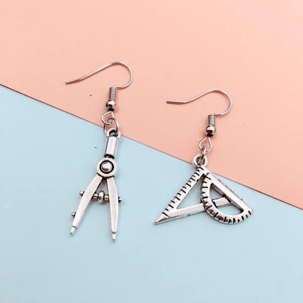Professional Creative Compasses Set Square Eardrops Physical Lovers Earrings