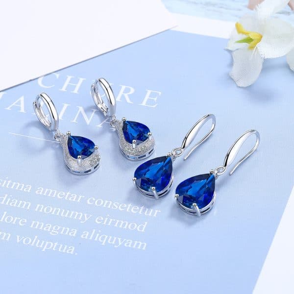 Zircon Water Drop Earrings Women's Simple Royal Blue