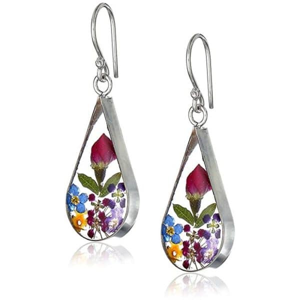 Cute Printed Flowers Water Drop Hanging Earrings
