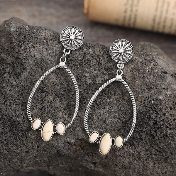 Big Circle Drop-shaped Turquoise Earrings