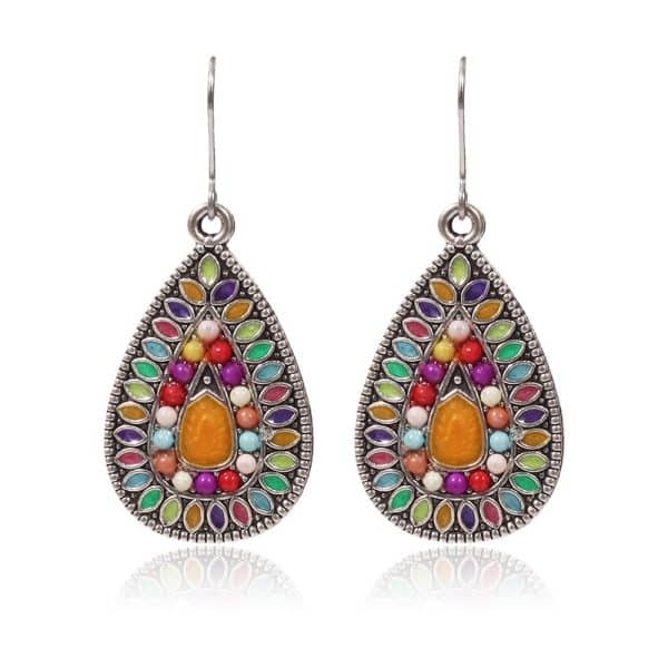 Alloy drop oil inlaid rice bead earrings