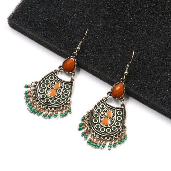Ethnic style geometric drop diamond earrings