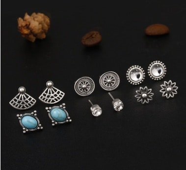 Explosion models retro turquoise shells a variety of 6 pairs of earrings set combination earrings jewelry women's